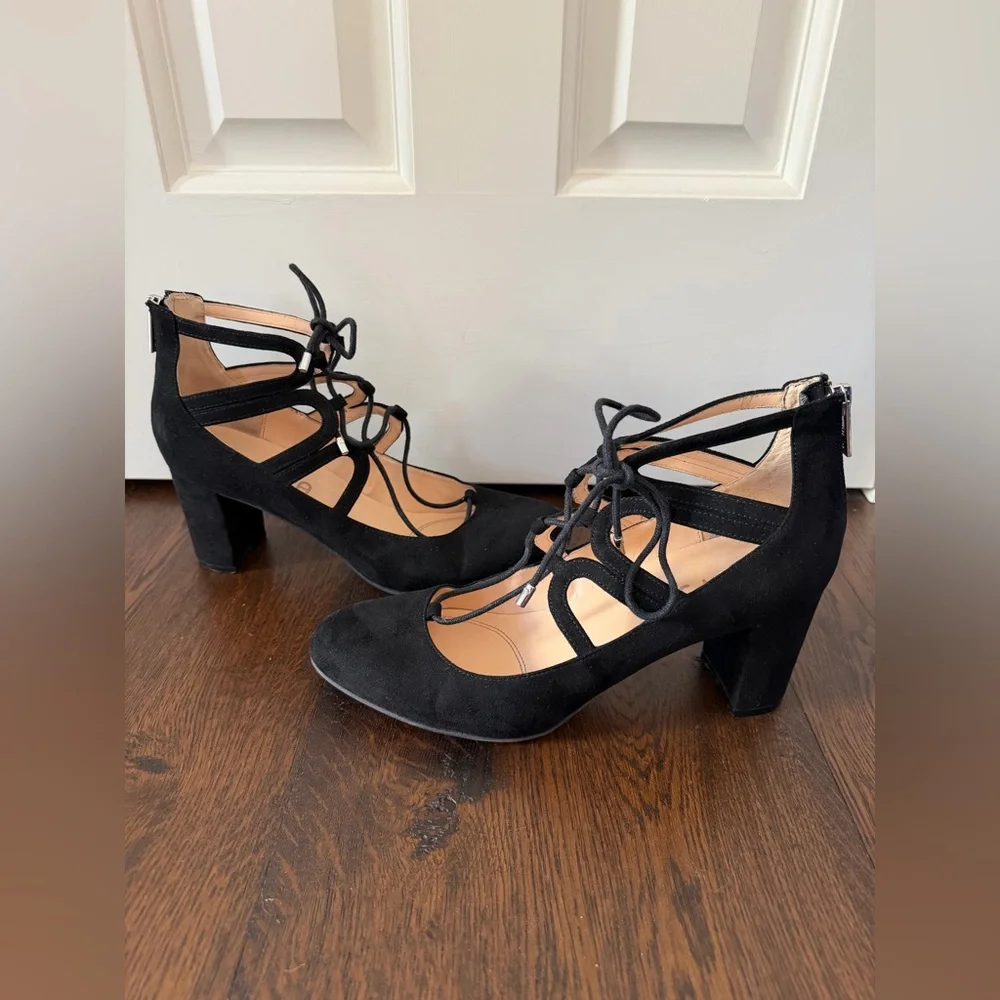 Unisa Black Lace-Up Block Heels - Picture 3 of 6